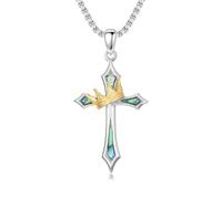 ROMANTICWORK Collier Croix 925 Argent Sterling Croix Collier Croix Pendentif Chrétien Religieux Gothique Bijoux Croix Cadeaux pour Hommes Messieurs Femmes, 56 cm, Argent sterling, Pas de gemme