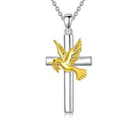 ROMANTICWORK Collier Croix et Colombe en Argent Sterling Pendentif Pigeon Paix Bijoux Cadeau pour Femme