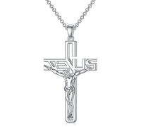 ROMANTICWORK Collier Croix Jésus en Argent Sterling Pendentif Collier Croix Jésus Cadeaux de Bijoux Religieux Chrétien Jésus pour Femmes Hommes