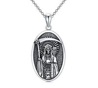 ROMANTICWORK Collier de Sainte Mort en argent sterling 925 avec pendentif en forme de sainte mort, bijoux d'Halloween, cadeau d'anniversaire pour homme et femme, Argent sterling, Pas de gemme