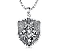 ROMANTICWORK Collier égyptien en argent sterling 925 avec pendentif en forme d'Ankh/œil d'Horus/Anubis - Bijou mythologique pour anniversaire, cadeau de Noël pour femme et homme, 24.2 mm x 21.2 mm