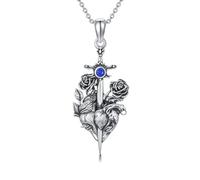 ROMANTICWORK Collier épée en argent sterling 925 Bouclier mauvais œil/ailes d'ange/arbre de Gondor Pendentif croix Bijoux pour la fête des pères Anniversaire Noël Cadeaux pour hommes, 17.6mm x 36.5mm