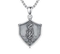 ROMANTICWORK Collier épée en argent sterling 925 Bouclier mauvais œil/ailes d'ange/arbre de Gondor Pendentif croix Bijoux pour la fête des pères Anniversaire Noël Cadeaux pour hommes, Argent sterling