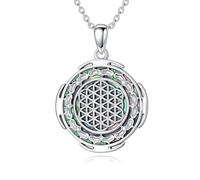 ROMANTICWORK Collier fleur de vie Allah Sri Yantra en argent sterling 925 avec pendentif en ormeau Yantra géométrie sacrée - Cadeau pour femme, fille, Argent sterling, Pas de pierre précieuse