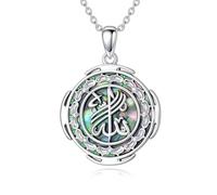 ROMANTICWORK Collier fleur de vie Allah Sri Yantra en argent sterling 925 avec pendentif en ormeau Yantra géométrie sacrée - Cadeau pour femme, fille, Argent sterling, Pas de pierre précieuse