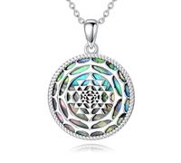 ROMANTICWORK Collier fleur de vie Allah Sri Yantra en argent sterling 925 avec pendentif en ormeau Yantra géométrie sacrée - Cadeau pour femme, fille, Argent sterling, Pas de pierre précieuse