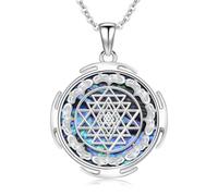 ROMANTICWORK Collier géométrie Sri Yantra - Pendentif en argent sterling 925 en abalone Sri Sacred - Fleur de vie Yantra - Bijoux pour la fête des mères, un anniversaire, Noël - Hommes et femmes