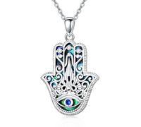 ROMANTICWORK Collier Main de Fatma en Argent Sterling Pendentif Collier Mauvais œil Fatima Amulette Bijoux Coquille d'Ormeau Cadeaux pour Femme Fille