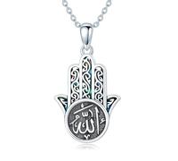 ROMANTICWORK Collier main de Hamsa argent sterling 925 turquoise pierre de lune onyx noir malachite pendentif œil maléfique collier main de Fatima bijoux cadeaux pour femmes, Argent sterling
