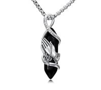 ROMANTICWORK Collier mains de prière en argent sterling 925 avec pendentif prière serenity en cristal noir - Bijoux sacrés religieux pour hommes et femmes - Cadeaux d'anniversaire