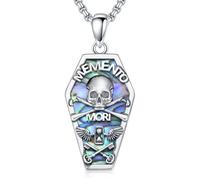 ROMANTICWORK Collier Memento Mori en Argent Sterling 925 Collier Pendentif Squelette Memento Mori bijoux Gothiques Tête de Mort Cadeaux Croix pour Hommes