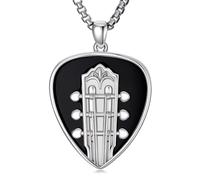 ROMANTICWORK Collier musical en argent sterling 925, abalone/memento mori/tête de mort/arbre de vie/obsidienne/turquoise/cardinal rouge, pendentif médiator de guitare, bijoux pour cadeaux de Noël pour