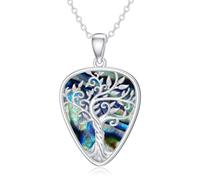 ROMANTICWORK Collier musical en argent sterling 925, abalone/memento mori/tête de mort/arbre de vie/obsidienne/turquoise/cardinal rouge, pendentif médiator de guitare, bijoux pour cadeaux de Noël pour