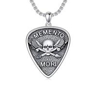 ROMANTICWORK Collier musical en argent sterling 925, abalone/memento mori/tête de mort/arbre de vie/obsidienne/turquoise/cardinal rouge, pendentif médiator de guitare, bijoux pour cadeaux de Noël pour