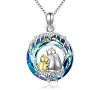 ROMANTICWORK Collier Ours Collier Mère Fille Argent Sterling 925 Collier Pendentif en Cristal Ours Polaire Collier Mère et Enfant Bijoux Cadeaux pour Maman Femmes