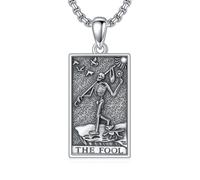 ROMANTICWORK Collier squelette de tarot en argent sterling 925 avec pendentif en forme de tête de mort/croix chrétienne Jésus amulette de Jésus, bijoux de tarot, cadeau pour homme, Argent sterling