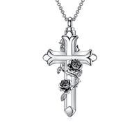 ROMANTICWORK Collier Urne Funéraire Argent Sterling Pendentif Croix Rose Urne pour Cendres Funéraire Crémation Souvenir Bijoux Cadeau pour Femme Fille