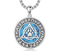 ROMANTICWORK Collier viking en argent sterling 925 - Pendentif Trident/Thérian/arbre de vie - Bijou rune viking pour jubilé, anniversaire, Noël, cadeau pour femme et homme, 24 inches, Argent sterling