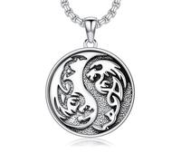 ROMANTICWORK Collier Yin Yang en argent sterling 925, dragon, scorpion, loup, phénix, sorcière, médaillon scorpion, bijoux, cadeaux de Noël et d'anniversaire pour hommes, femmes, unisexe, 55.88 cm
