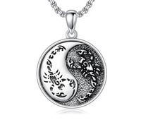 ROMANTICWORK Collier Yin Yang en argent sterling 925, dragon, scorpion, loup, sorcier, médaillon scorpion, bijoux, cadeaux de Noël et d'anniversaire pour hommes, femmes, unisexe, Argent sterling, Pas