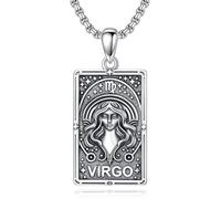 ROMANTICWORK Collier zodiaque en argent sterling 925 avec pendentif en forme de carte de tarot, constellation, horoscope, astrologie, bijoux pour Noël, anniversaire, homme et femme, Argent sterling