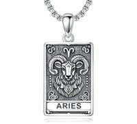 ROMANTICWORK Collier zodiaque en argent sterling 925 avec pendentif en forme de carte de tarot, constellation, horoscope, astrologie, bijoux pour Noël, anniversaire, homme et femme, Argent sterling