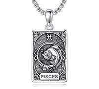 ROMANTICWORK Collier zodiaque en argent sterling 925 avec pendentif en forme de carte de tarot, constellation, horoscope, astrologie, bijoux pour Noël, anniversaire, homme et femme, Argent sterling