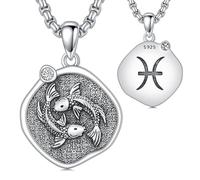 ROMANTICWORK Colliers 12 Constellations en Argent Sterling 925 Pendentif Signe du Zodiaque Poisson Bijoux Astrologie Horoscope Cadeau Anniversaire pour Hommes Femmes
