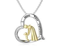 ROMANTICWORK maman colliers en argent Sterling 925 mère et enfant amour coeur pendentif collier bijoux fête des mères cadeaux pour les femmes maman fille