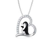 ROMANTICWORK Pingouin cadeaux Pingouin collier en argent Sterling mignon Animal coeur pendentif colliers chanceux bijoux cadeaux d'anniversaire pour les femmes filles
