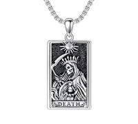 ROMANTICWORK Santa Muerte Collier 925 Sterling Silber Mort Grim Reaper Collier Halloween Bijoux Noël Anniversaire Cadeaux pour Hommes Femmes, Argent sterling, Pas de pierre précieuse