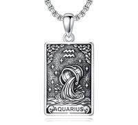 ROMANTICWORK Zodiac Collier en argent sterling 925 avec carte de tarot et pendentif constellation horoscope astrologie bijoux pour Noël anniversaire cadeaux hommes femmes, Argent sterling, Pas de