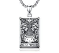 ROMANTICWORK Zodiac Collier en argent sterling 925 avec carte de tarot et pendentif constellation horoscope astrologie bijoux pour Noël anniversaire cadeaux hommes femmes, Argent sterling, Pas de