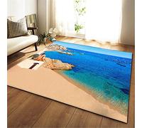Romantique Bord de Mer Paysage Tapis de Zone 3D Plage Cocotier Ciel Coquille Bleu Flanelle Tapis Moderne Impression Conception Chambre Cuisine Salon Décorer Grand Tapis (Couleur 3,80x120 cm)