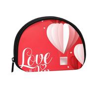 Romantique Coeur Ballon Plein Format Imprimé Polyester Portable Mini Sac de Rangement Coquille Portefeuille en Forme de Coquille Petit Portefeuille Coquille Sac de Rangement, Noir , Taille unique