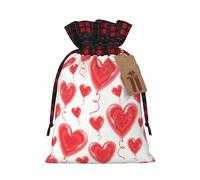 Romantique coeur rouge imprimé sacs de bonbons de Noël,Vacances Party Color-Blocked Drawstring Sacs,Sacs à collation à cordon