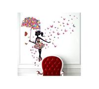 Romantique Dansant Fille Fleur Fée Papillon Amovible Stickers Muraux Autocollants, Bébé Chambre Pépinière DIY Décoratif
