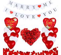 Romantique Décorations Set Marry Me Ensemble De Mariage Décoration La Saint-Valentin Ballons En Forme De Coeur Ballons En Latex Blanc Rouge Coeur 1000 Pétales De Rose Guirlande Rouge