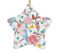 Romantique Fantaisie Floral Oiseaux Papillon Imprimée Décoration de Noël en Céramique Décoration Voiture Maison Décoration Arbre de Noël Ornement Suspendu