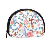 Romantique Fantaisie Floral Oiseaux Papillon Imprimer Portable Mini Sac de Rangement Coquille Portefeuille en Forme de Coquille Portefeuille Petit Portefeuille Shell Sac de Rangement