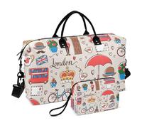 Romantique London in Rain Grand sac de nuit Gym Sports Duffel Sacs avec trousse de toilette pour voyage en avion pliable, Londres romantique sous la pluie, 1 size