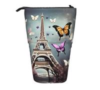 Romantique Paris Papillon Eiffel Imprimer Télescopique Stand Up Trousse de Papeterie Sac de Maquillage Trousse de Rangement, Noir , Taille unique