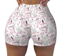 Romantique Paris Papillon Imprimé Eiffel Short d'entraînement, short de course pour femme, doux et confortable pour la gym, l'entraînement athlétique, Noir , XXL Taille courte