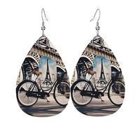 Romantique Paris Tour Eiffel Bycicle imprimé larme boucles d'oreilles cuir boucles d'oreilles mode goutte d'eau pendentif accessoire pour fête de vacances