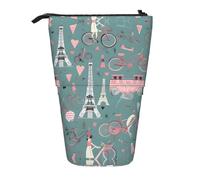 Romantique Paris Tour Eiffel Bycicle Imprimer Télescopique Stand Up Trousse de Papeterie Sac de Maquillage Trousse de Rangement, Noir , Taille unique