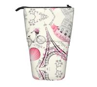 Romantique Paris Tour Eiffel Bycicle. Trousse télescopique en tissu Oxford portable pour garçons filles adolescents étudiants bureau, Noir , Taille unique