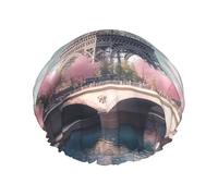 Romantique Paris Tour Eiffel Double Couche Imperméable Bonnet de Douche pour Femme Homme - Protection des Cheveux pour Bain Masque Visage Spa