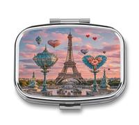 Romantique Paris Tour Eiffel Pilulier Portable Organisateur de Médicaments Compact Boîte à Médicaments Petite Boîte à Médicaments en Métal pour Sac à Main Poche Pilulier Conteneur à 2 Compartiments