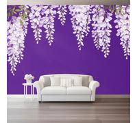 Romantique Plante Vigne Glycine Impression Papier Peint | Simple Français Style, 400 x 280 cm Violet Papier Peint Intissé de Haute Qualité pour Chambre Salon
