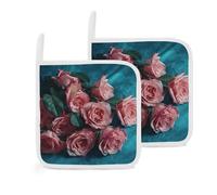 Romantique Roses Maniques Double Couche Épaissie Dessous de Plat avec Boucles de Suspension Manique Cuisine Résistant à la Chaleur Polyvalent pour Comptoirs Chaudes Casseroles et Poêles
